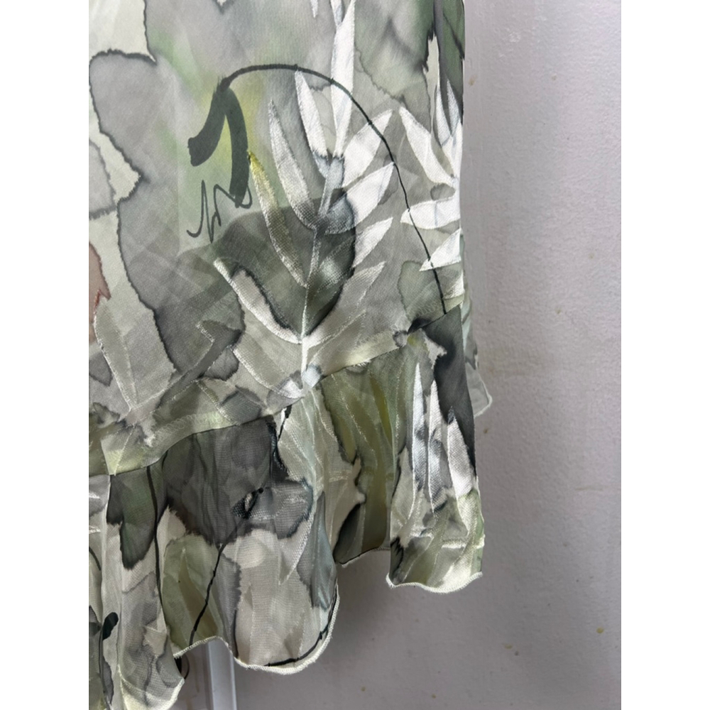 Simply Silk Dress M Green Floral Bias Cut Asymmetrical Midi Silk Blend Y2K Resor - Picture 4 of 6